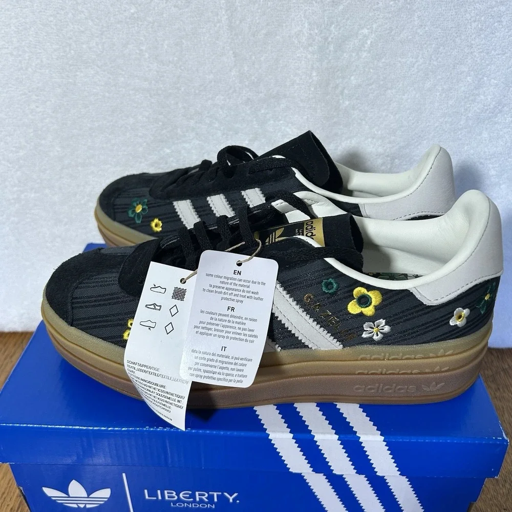 Adidas Womens Size 10 Gazelle Bold Liberty London Platform Core Black Shoes